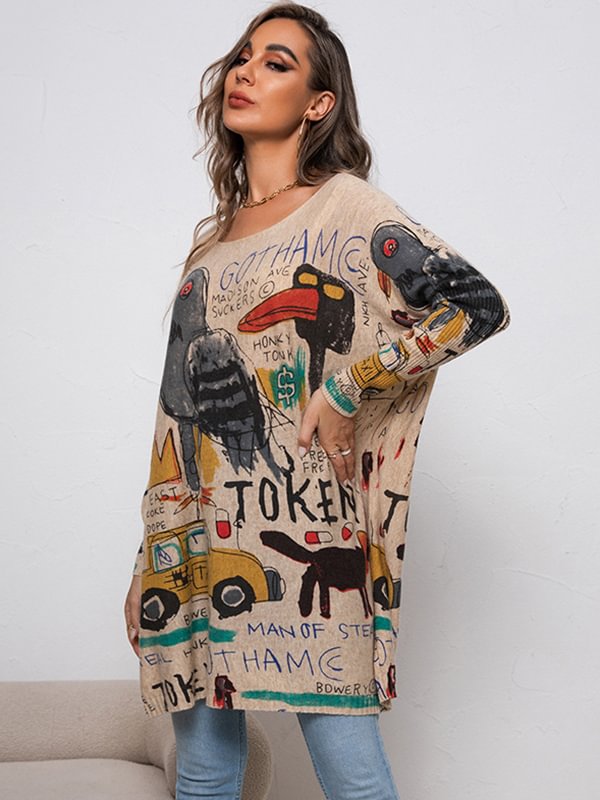 Perfee Contrast Round Neck Long Sleeve Sweater main image 0