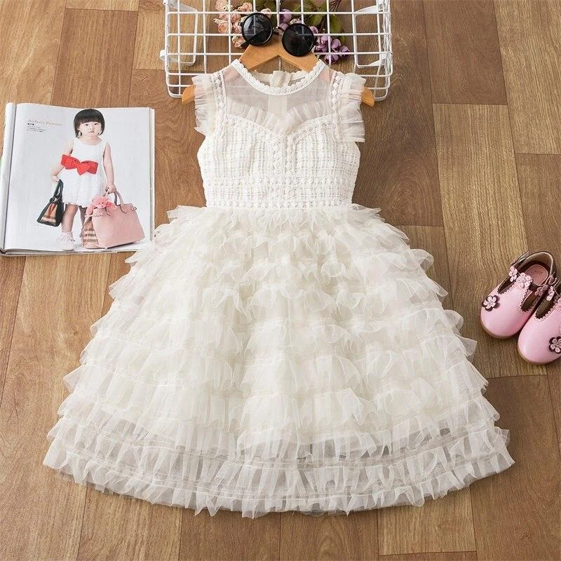 Autumn Winter Long Sleeves Kids Dresses For Girls Casual Clothes Floral Princess Dress Lace Mesh Girls Dress Children's Clothing
