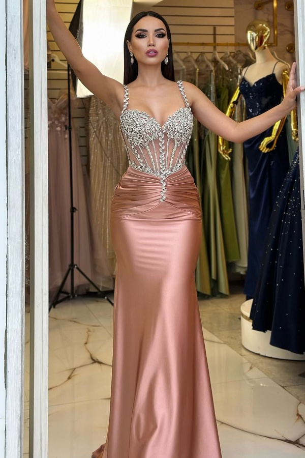 Beaded Gorgeous Rose Gold Mermaid Pleated Prom Dress | ZT0647
