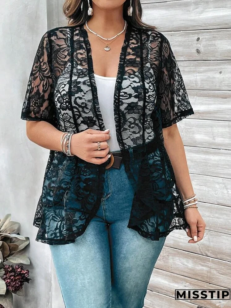 Plus Size Women's Lace Open Front Cardigan