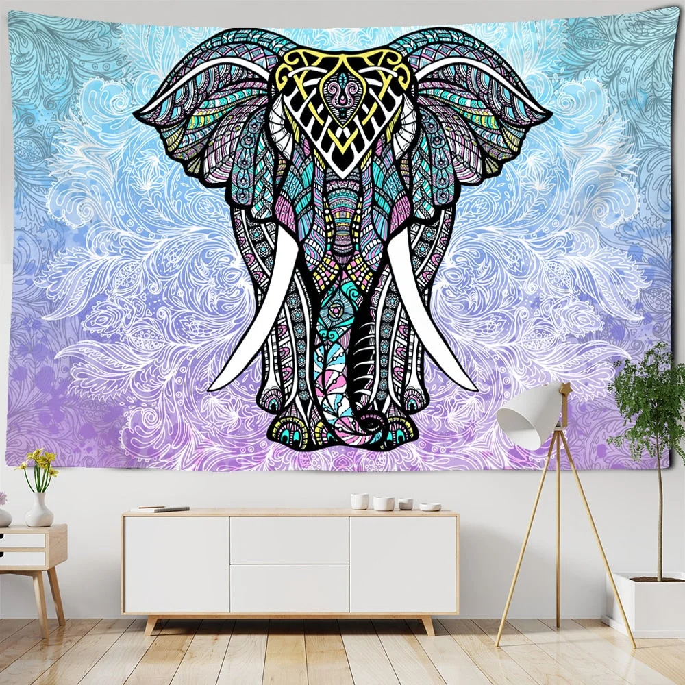 Indian Style Elephant Tapestry Wall Hanging Yoga Mat for Home Bedroom Decor Mandala Psychedelic Polyester Tapestry