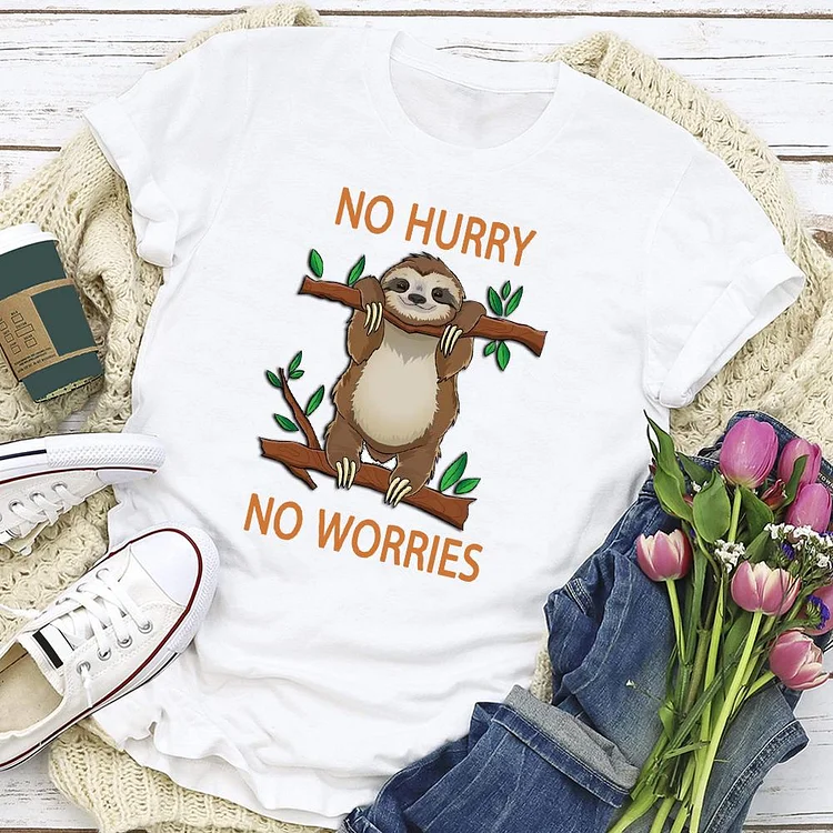 No Hurry No Worries - Funny Sloth T-shirt Tee-04424-Annaletters