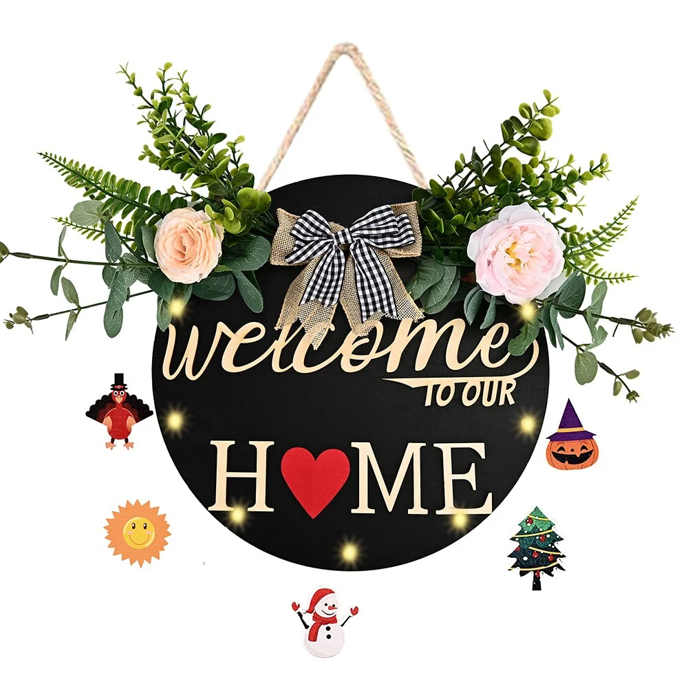 Custom Wooden Welcome Door Sign Welcome Home Round Wood Hanging Party Decoration For Wedding Christmas Halloween Decoration Gift