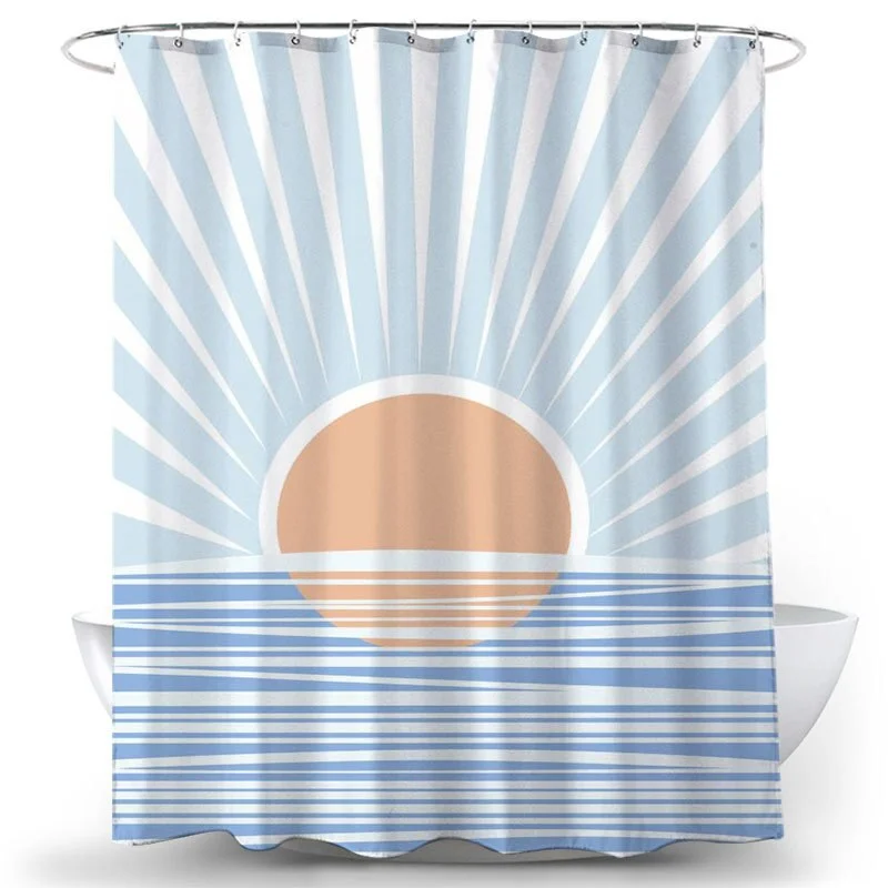 Boho Stars and Moon Washable Shower Curtain Mountain Frabic Waterproof Polyester Bathroom Decor Sets with Hooks