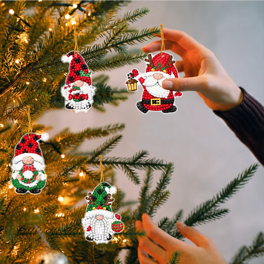 12Pcs DIY Acrylic Christmas Hanging Diamond Painting Art Kits for Christmas Tree