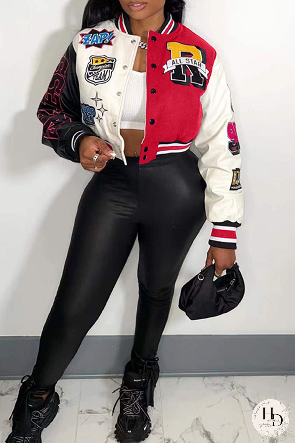 Red Casual Print Patchwork O Neck Outerwear