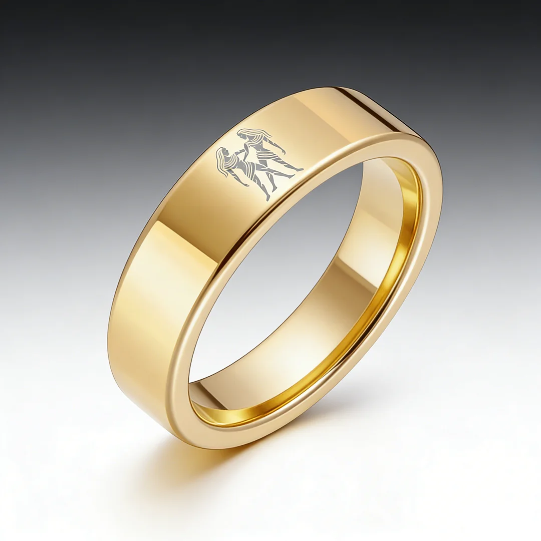 Men Women Flat Gemini Tungsten Carbide Rings Gold Couple Wedding Band Top Comfort Fit 4MM 6MM 8MM