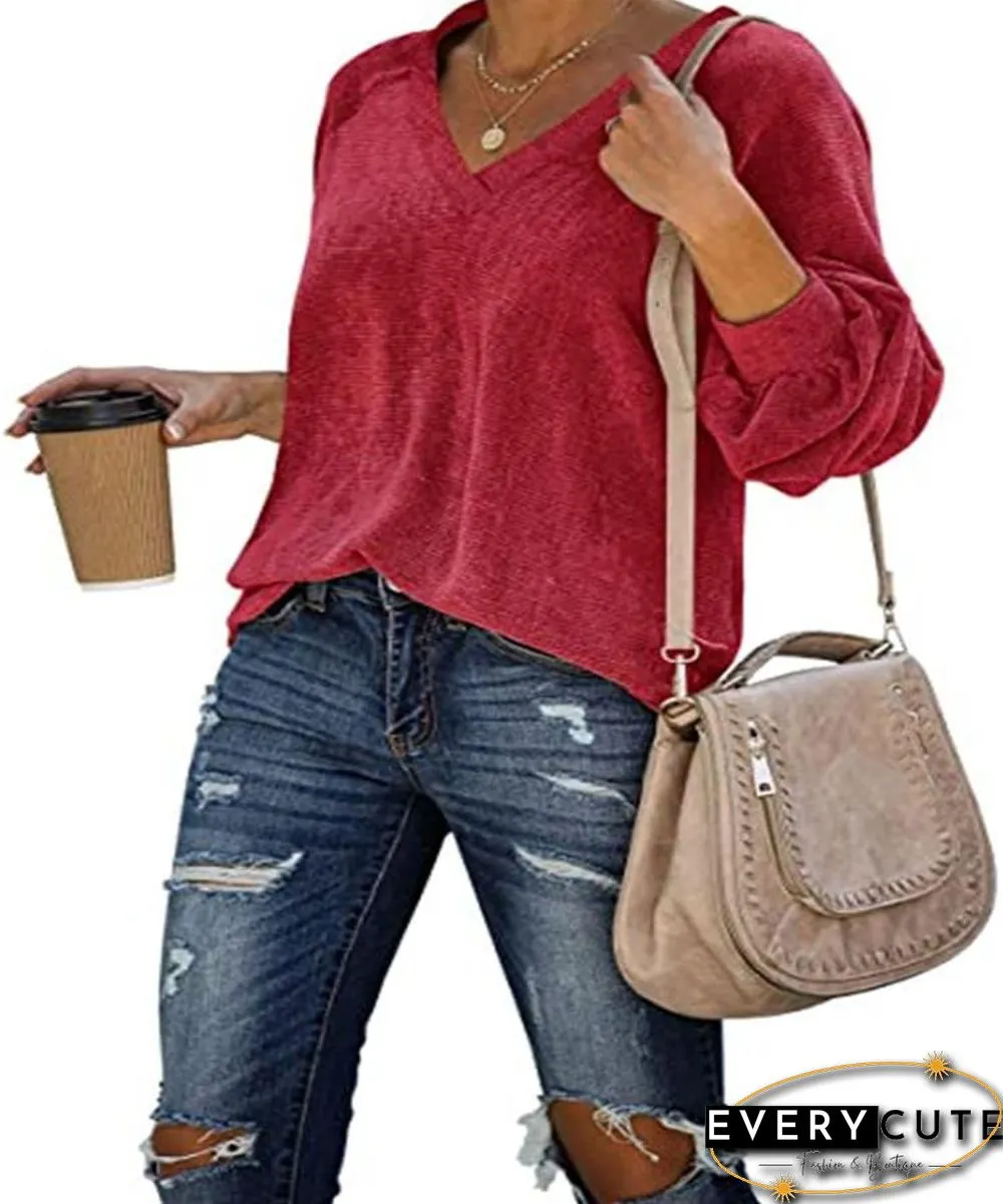 V Neck Long Sleeve Velvet Top