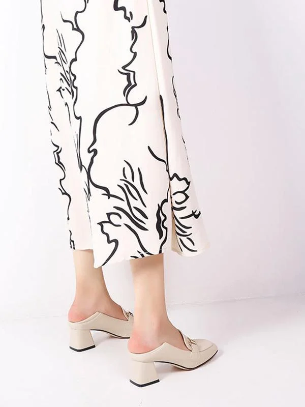 Fashionable metal buckle casual high-heel chunky square toe loafers