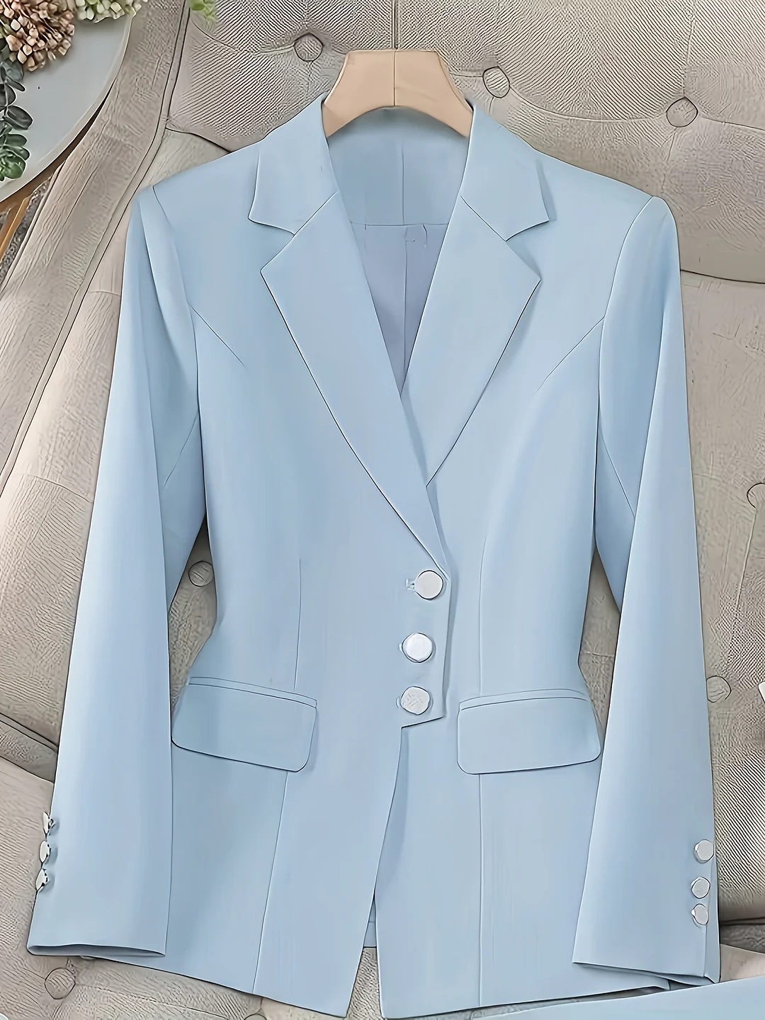 Women's Elegant Pink Blazer - Chic Slim Fit, Long Sleeve, Polyester, Single-Breasted With Lapel Collar And Button Details, Perfect For Spring/Summer/Fall, Casual Attire | Slim Fit Blazer | Polyester Blazer | IFYHOME