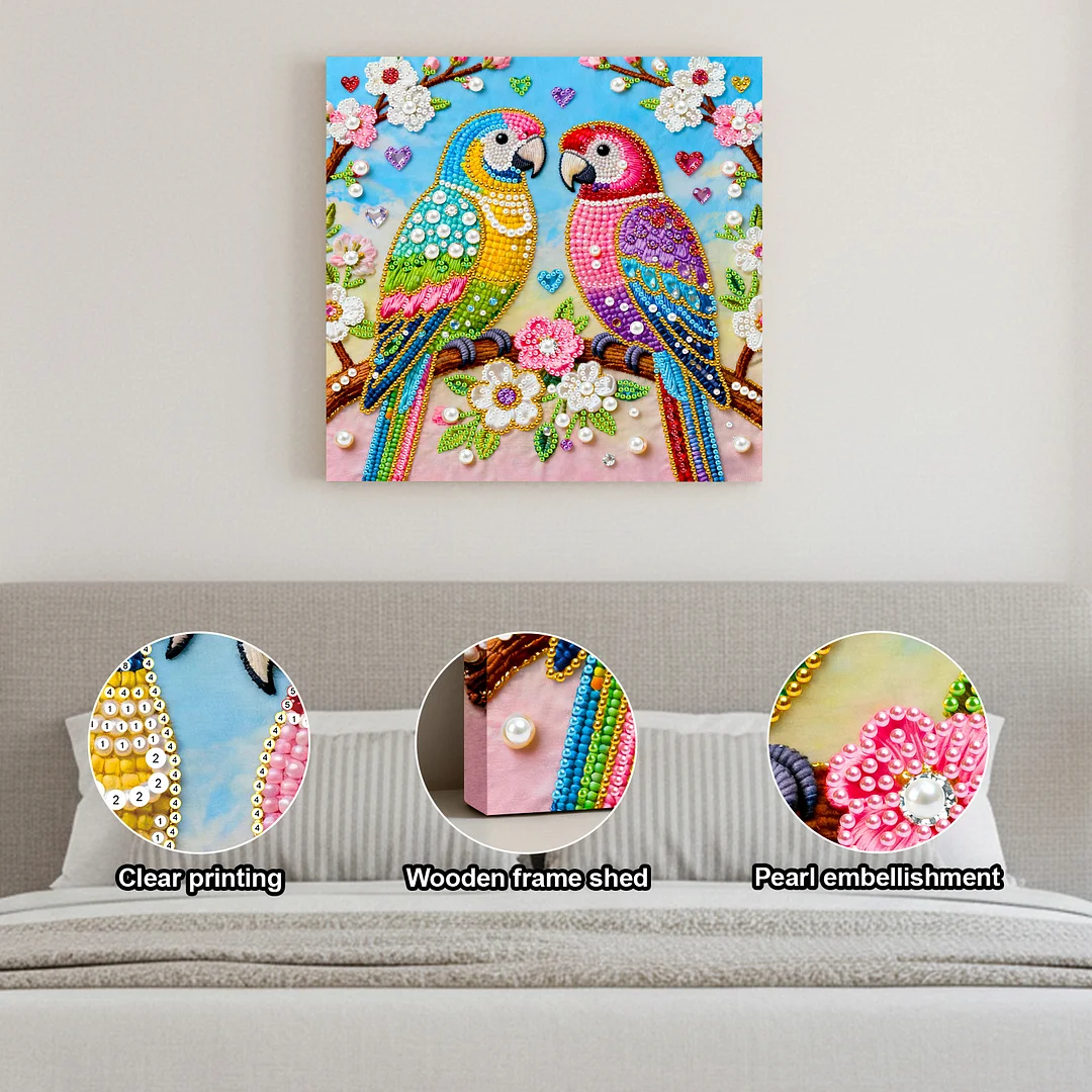 Two Birds Art Diamond Painting Kit for Adults Home Decor 25x25cm With Frame