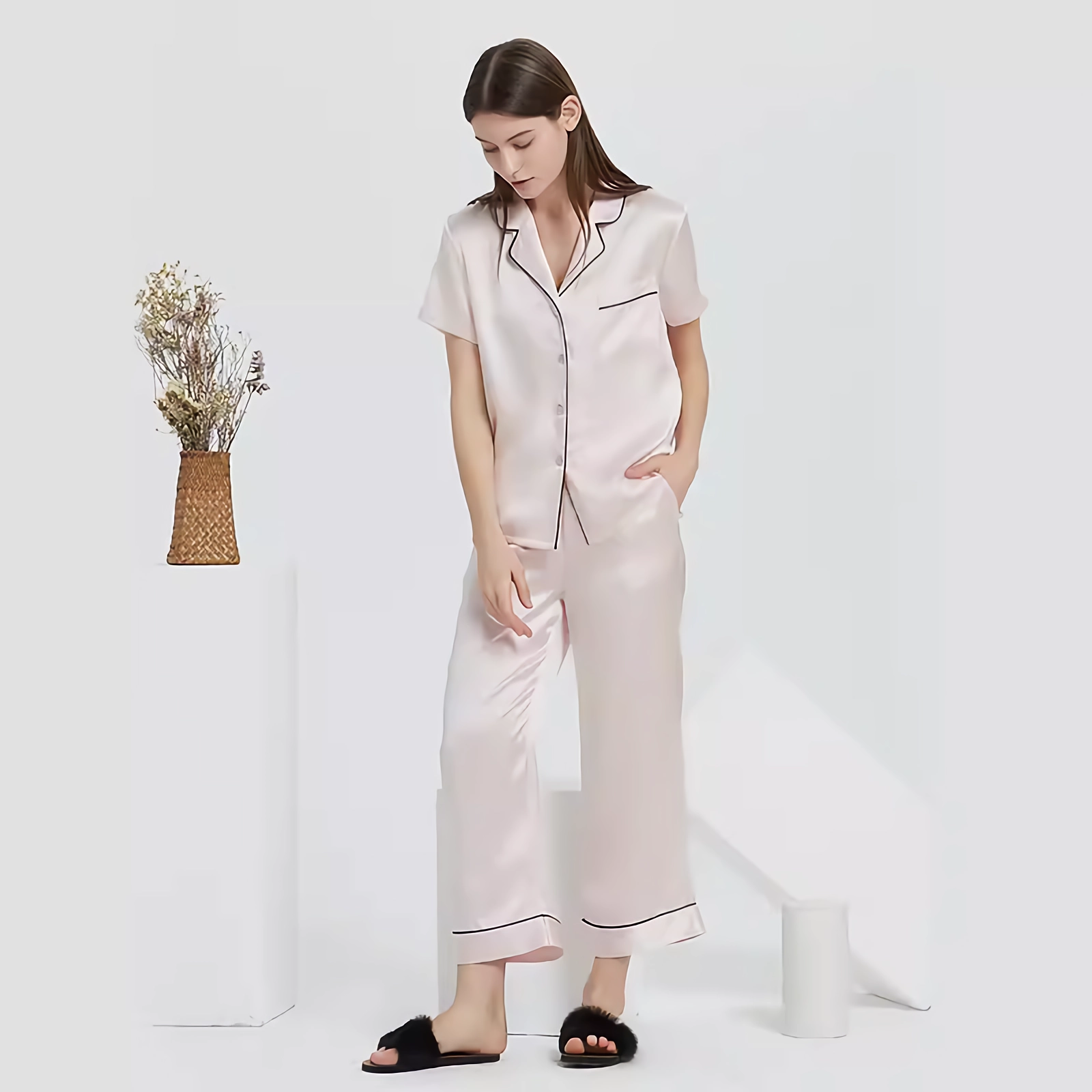 19 Momme Short Sleeve Pure Silk Pajamas REAL SILK LIFE