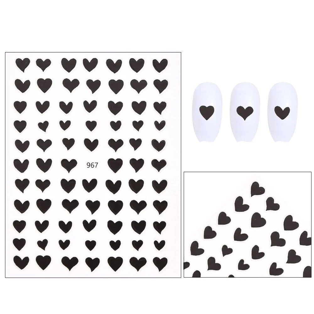 1PC 3D Nail Sticker Black Heart Love  Self-Adhesive Simple  DIY Sliders Manicure Decals  Transfer Stickers Nail Art Decoration