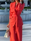 Fashion Solid Color V-Neck Buttoned Wide Leg Pants Business Two-Piece Suit