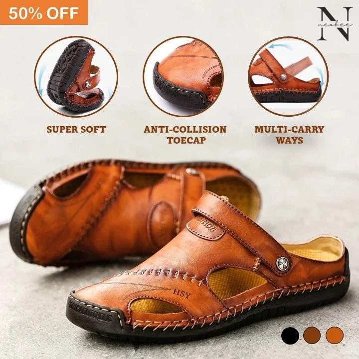 Men Summer Non-Slip Breathable Leather Sandals