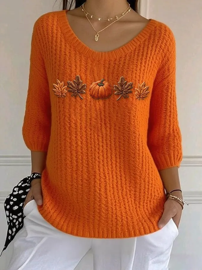 Women's Casual Autumn Pumpkin Sweater 