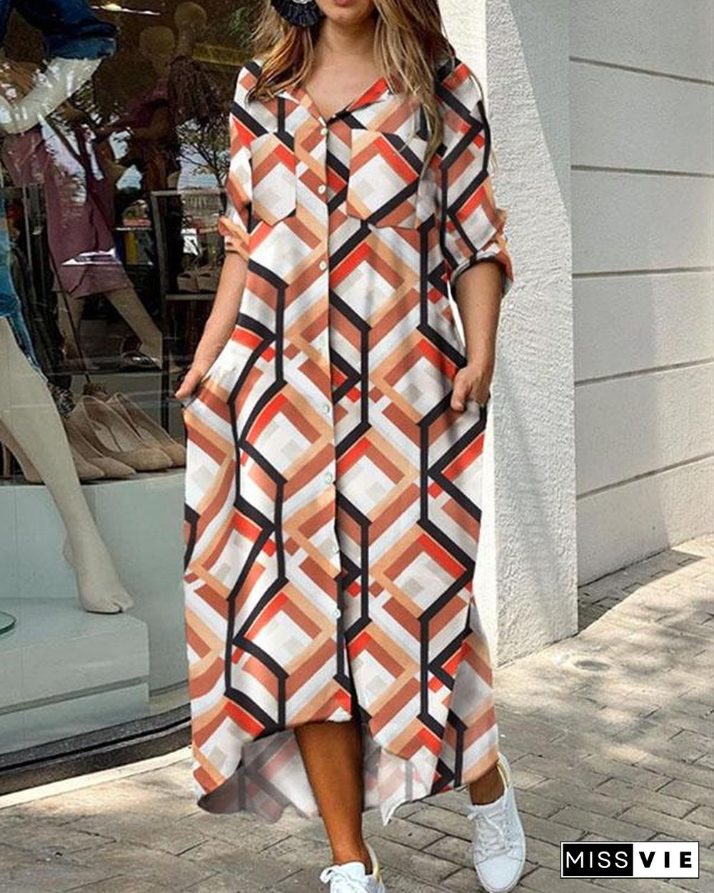 Camouflage Print Sequins Pocket Design Maxi Dress