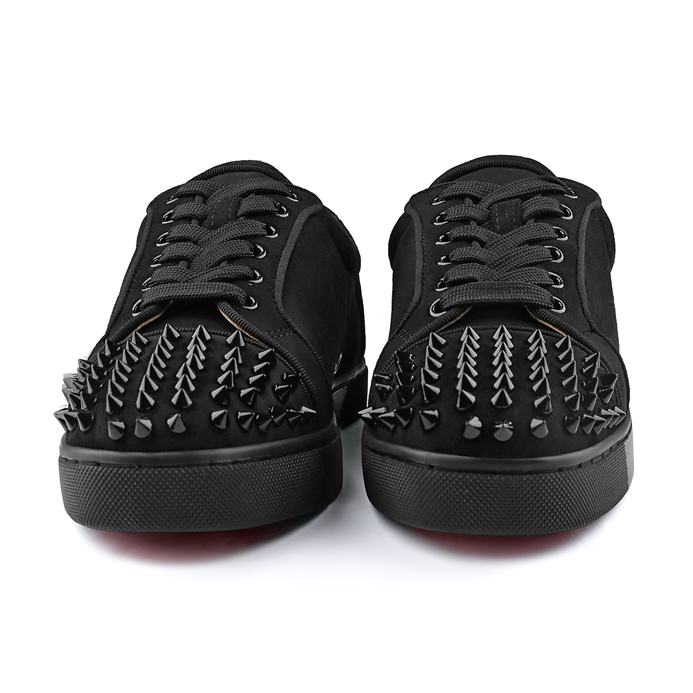 Merumote Gentleman's  Black Low Top Sneakers Rivet Red Bottom Shoes-MERUMOTE
