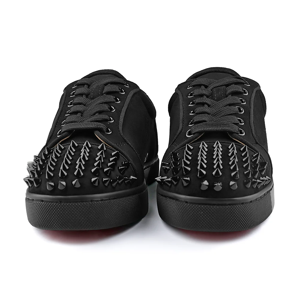 Merumote Gentleman's  Black Low Top Sneakers Rivet Red Bottom Shoes-MERUMOTE
