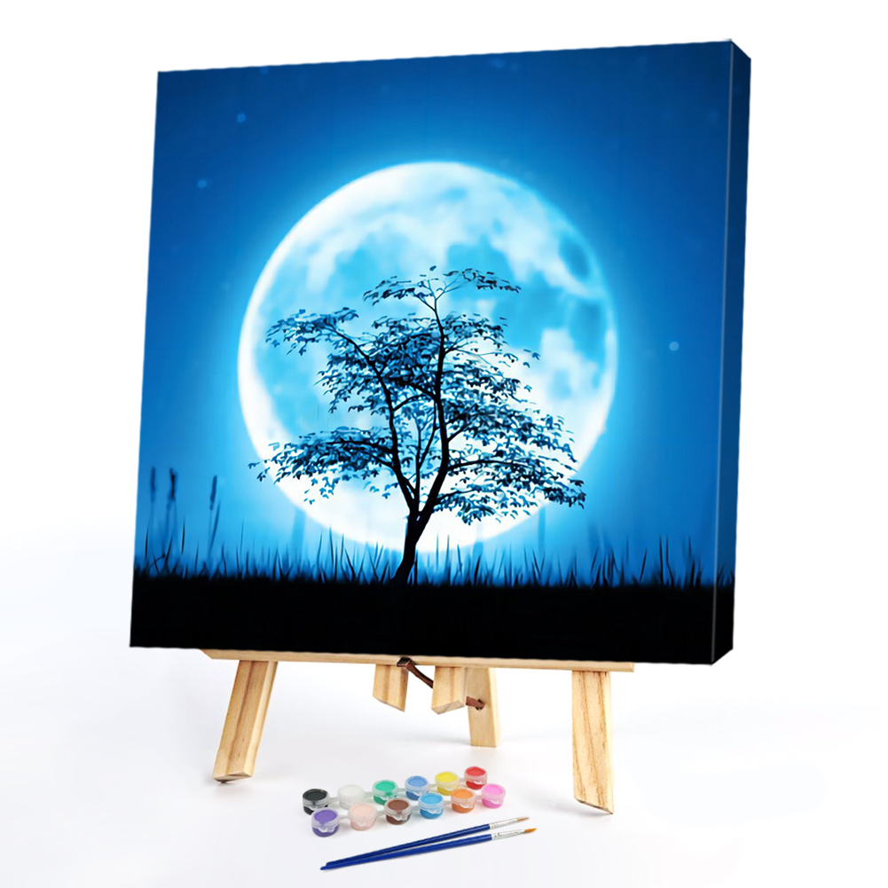 

40*40CM - Paint By Numbers - Landscape Tree Under Moon, 501 Original