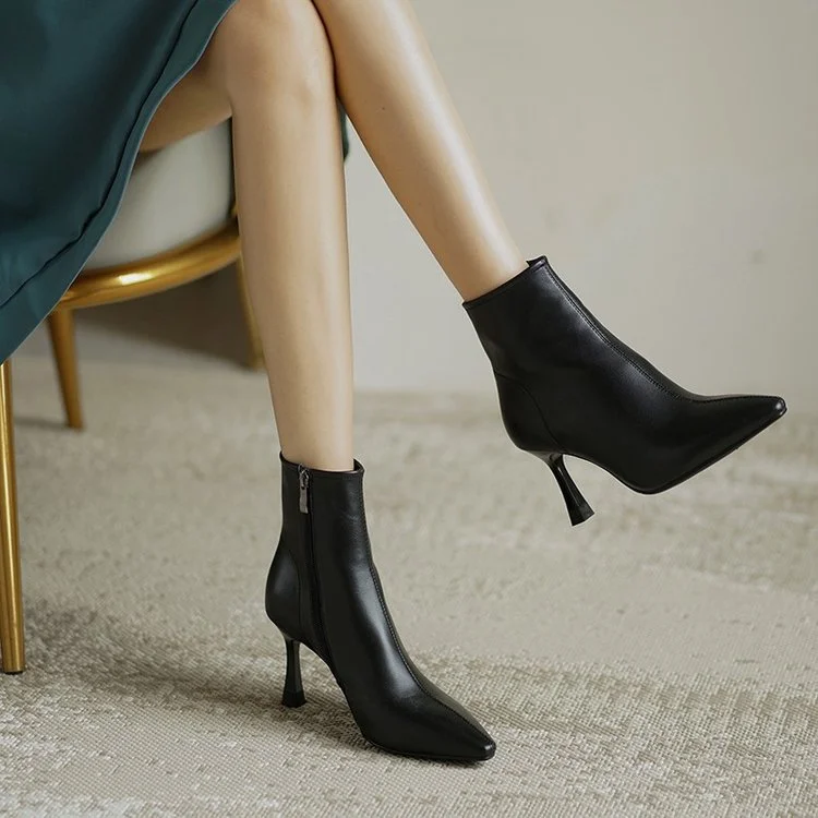Churchf Churchf Heel Ankle Boots Women Korean Version Of Autumn And Winter New Ankle Boots Small Heel White Pointed French Thin Heel Side Zipper Martin Boots Women