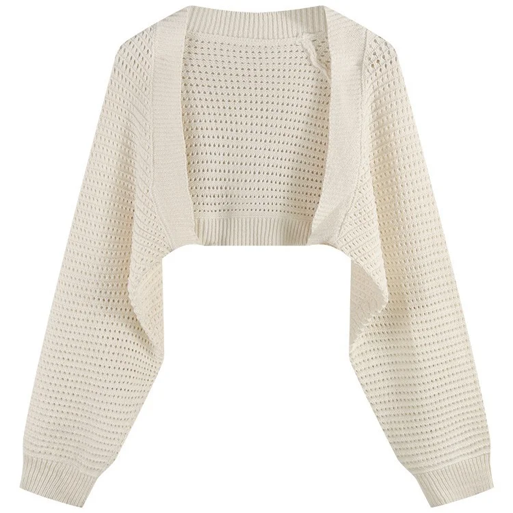 Uveng Uveng Version Of Fashion Loose Hollow Out Short Jacket Cardigan Long Sleeve Sunscreen Knitting Women 2023 Summer New Coat Tide