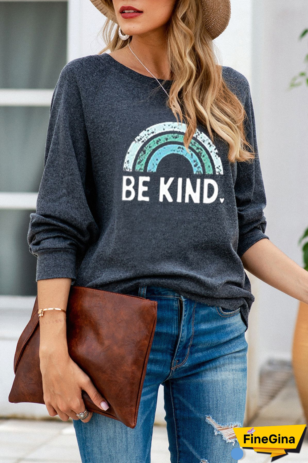 Letter Rainbow Casual Long Sleeve Sweatshirt