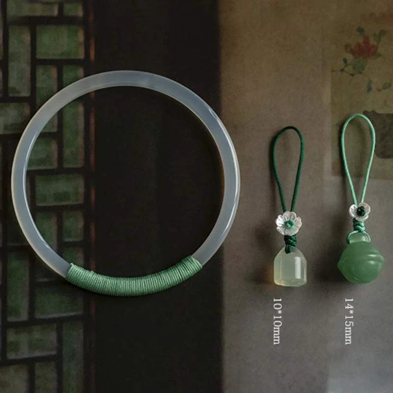 Natural Chalcedony Green Aventurine Lotus Bell Blessing Bracelet Bangle