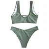 ZAFUL Scoop Lace Up Bikini Swimwear Solid Color Swimsuit Padded Wire Free Swimming Wear Bathing Suit Bikini Set Biquini