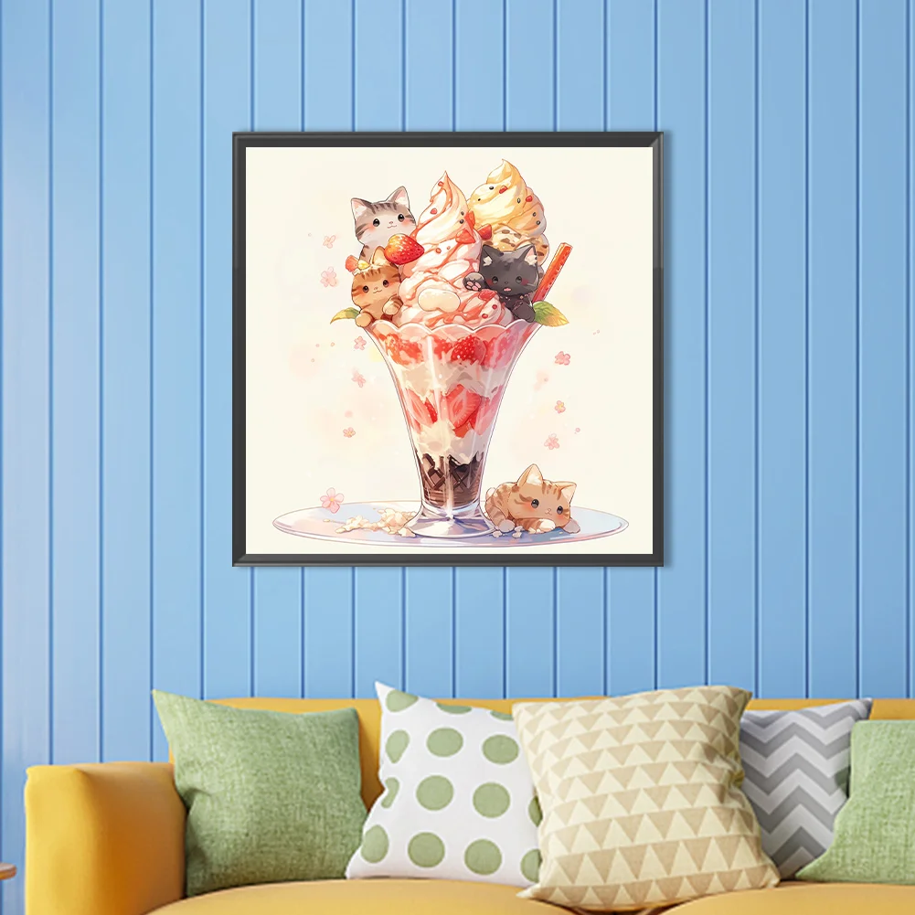 Partial AB Diamond Painting - Full Round Drill - Ice Cream Kitten(Canvas|45*45cm)