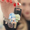 6Pcs PVC Double Sided Special Shaped Flower Goblin Diamond Painting Art Keychain (A)