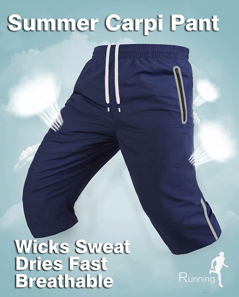 Men's Outdoor Hiking Summer Quick Dry Thin Breathable Ripstop Knee Shorts with Reflective Zipper Pockets