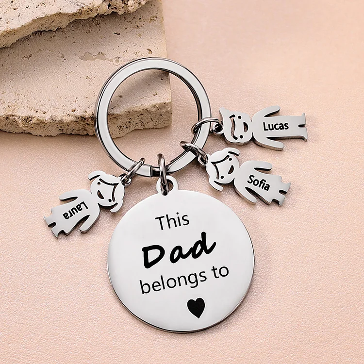 3 Names-This Dad/Grandpa Belongs to...Custom Keychain with Name & Text