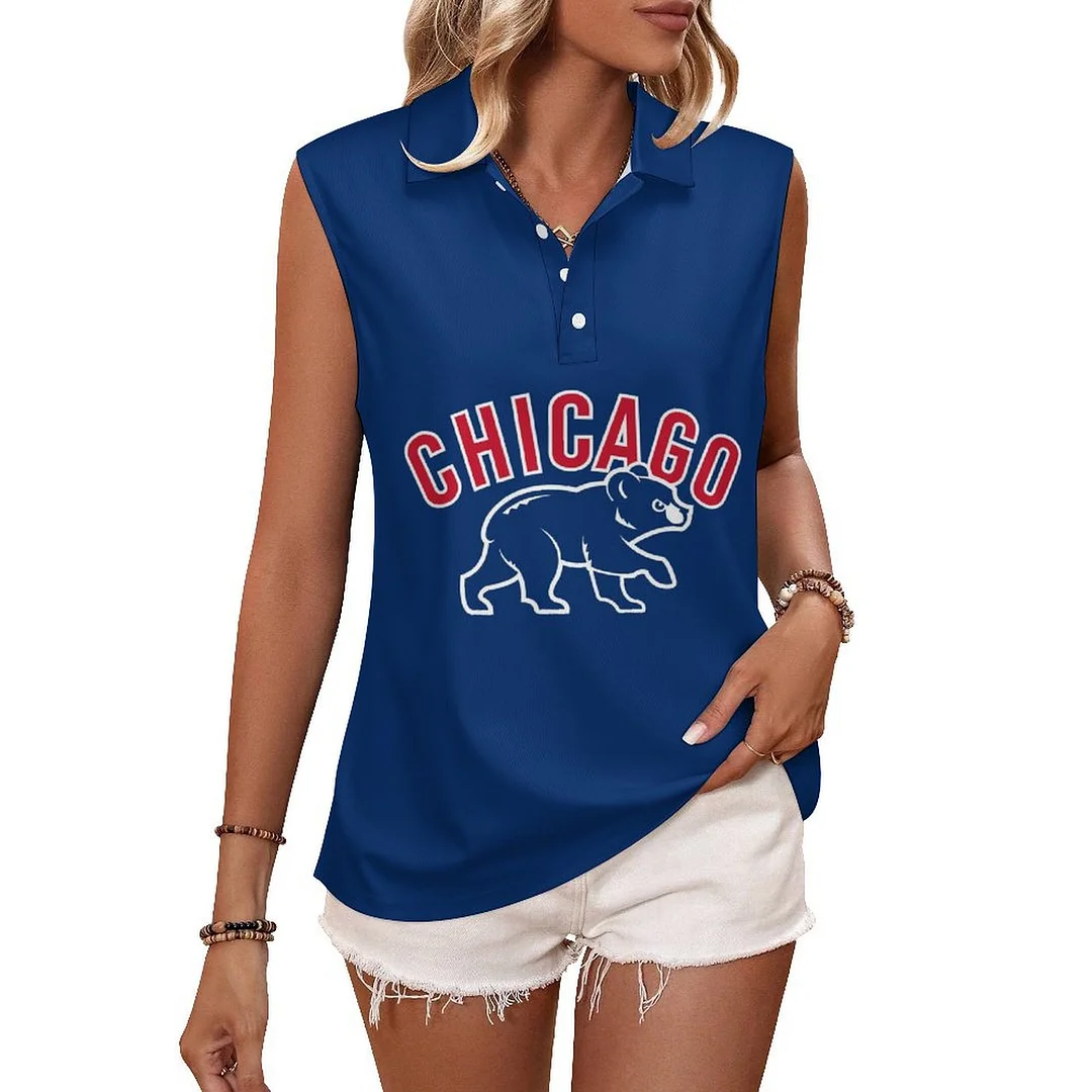 V-neck Sleeveless Casual POLO Shirt Tank Top for Women Printed with Pattern,Blue,Red