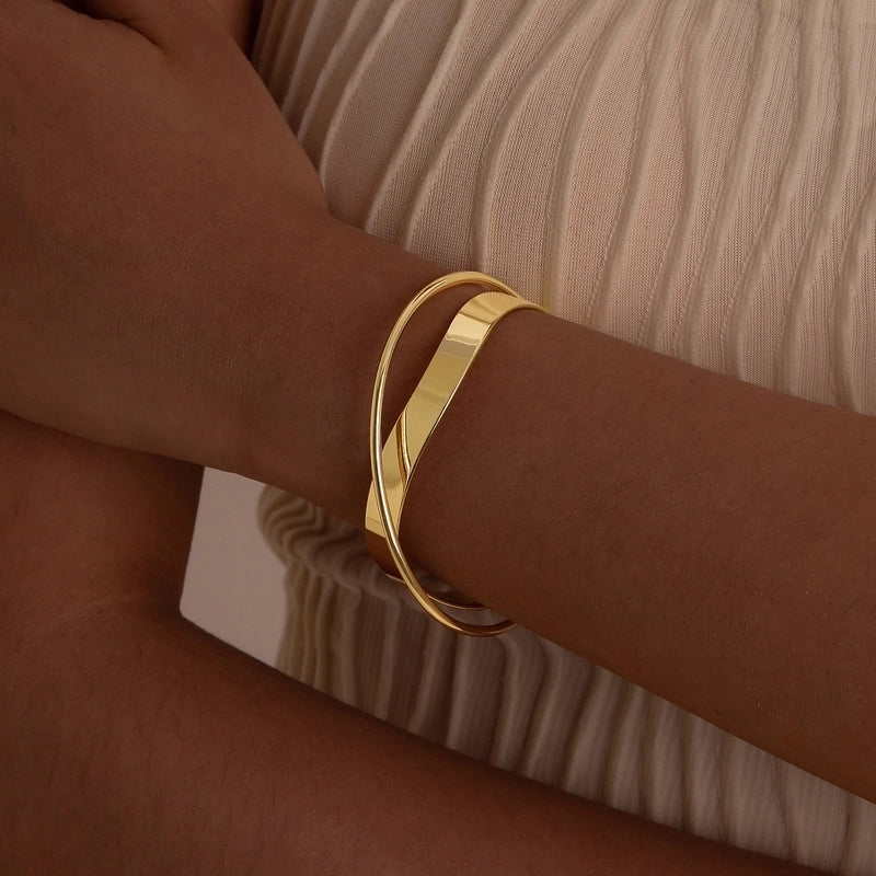 Copper 18K Gold Plated Solid Color Cuff Bracelets