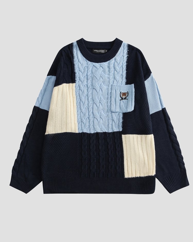 Y2K Vintage Color Block Knit Pullover Sweater-luchamp:luchamp