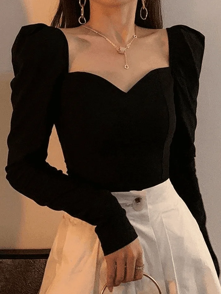 Brownm Ruched Puff Sleeve Blouse