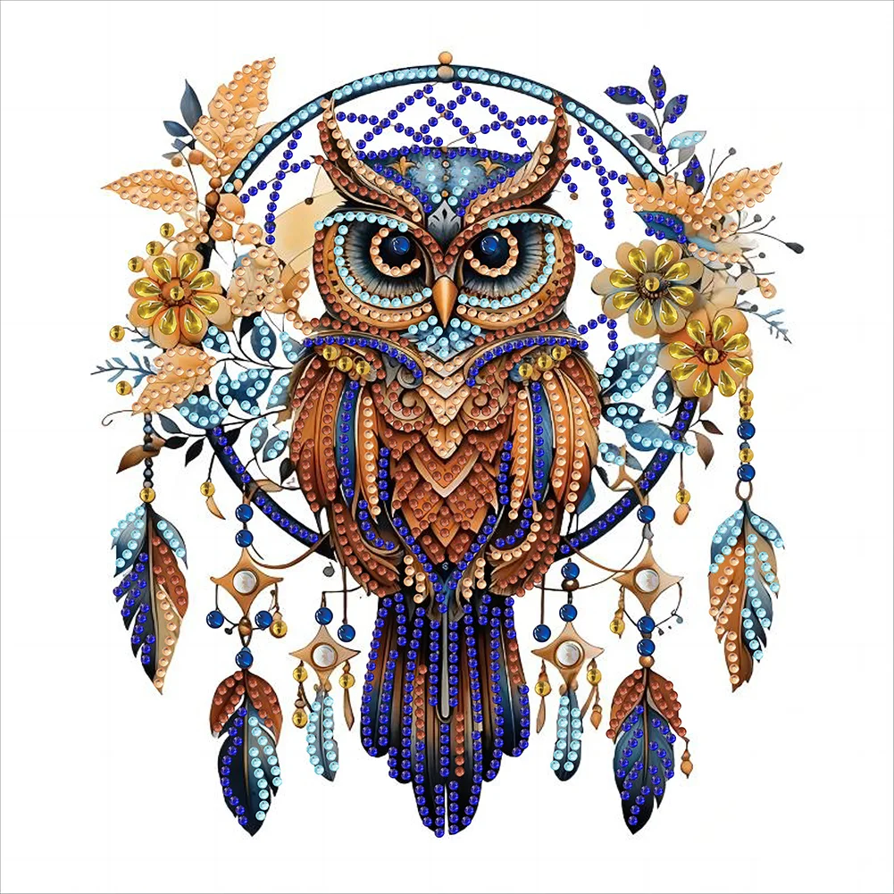 Diamond Painting - Partial Special Shaped Drill - Owl Dreamcatcher(Canvas|30*30cm)
