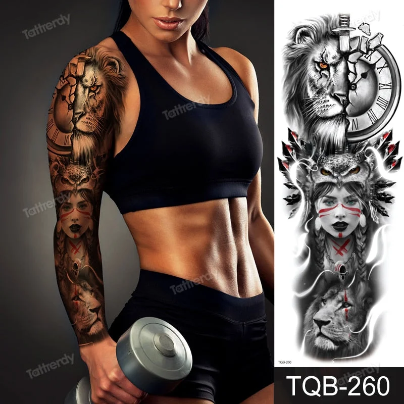 clock lion king fox forest temporary tattoos men sexy body art makeup tattoo sticker black waterproof custom totem maori tatoo
