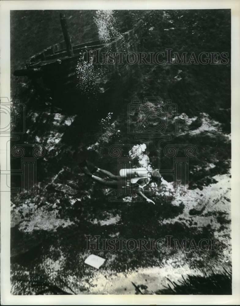 Press Photo Poster painting A diver enjoys the view of reefs at Florida Keys - sax25985