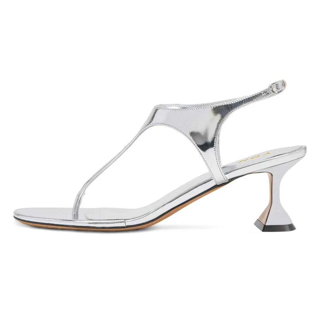 Women's Silver Metallic Finish Open-Toe Strap Heels Sandals