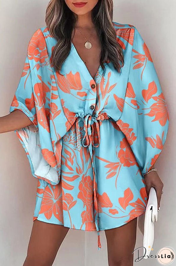 Dynamic Love Printed Batwing Sleeve Dress