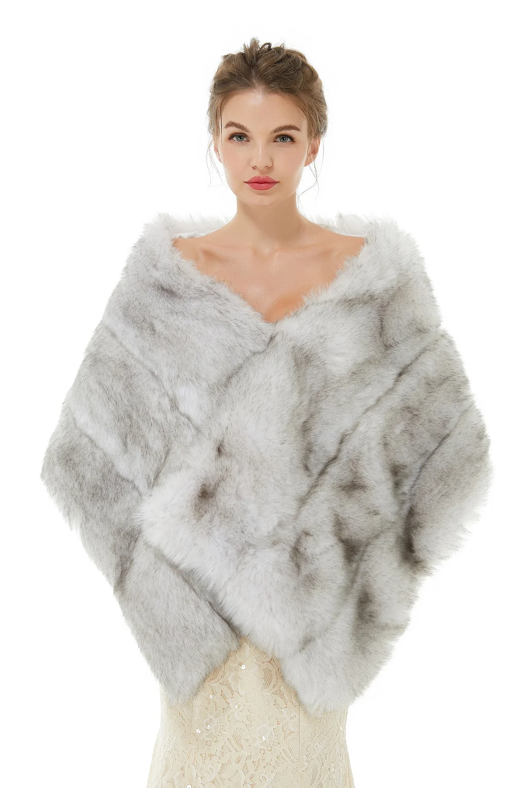 Luluslly New Arrival Light Grey Faux Fur Wedding Wrap