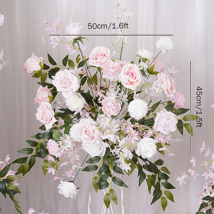 A7793 Pink White Cherry Rose Mist With Green Leaf Flower Row