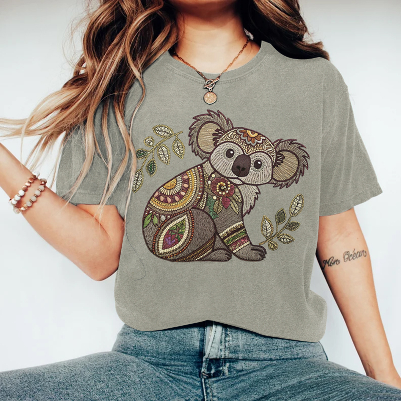 Women's Australian Koala Floral Art Print Short Sleeve Casual T-shirt artswardrobe