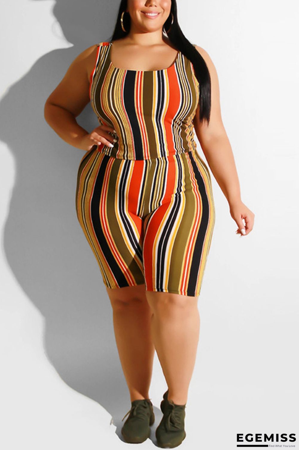 Yellow Sexy Slip Two Piece Suits Striped Print Stripe | EGEMISS