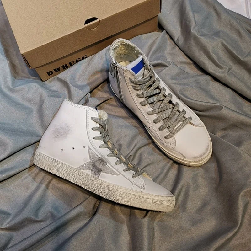 Europe Station Small Dirty Shoes Women's Winter 2019 Plush New Versatile High Top Leather Used Star Dirty Shoes Big Cotton