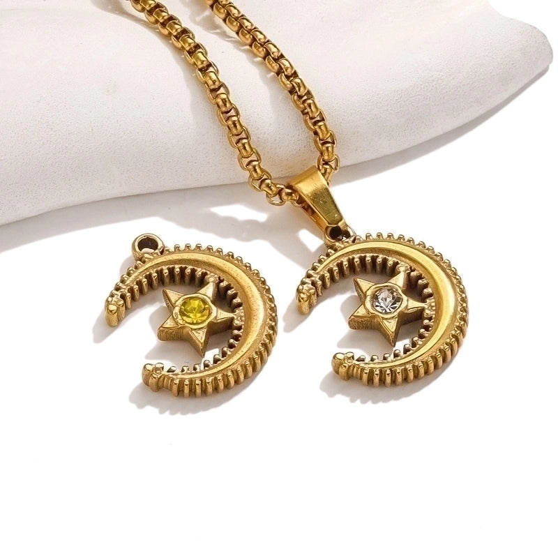 5 Pcs/package Retro Star Moon Stainless Steel Plating Inlay Pendant Jewelry Accessories