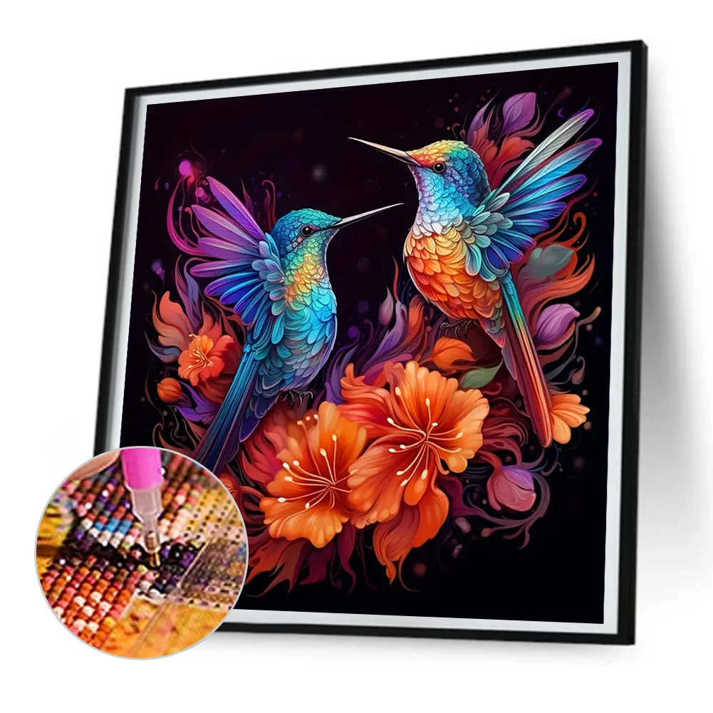 Diamond Painting - Full Round Drill - Hummingbird Flower(Canvas|30*30cm)