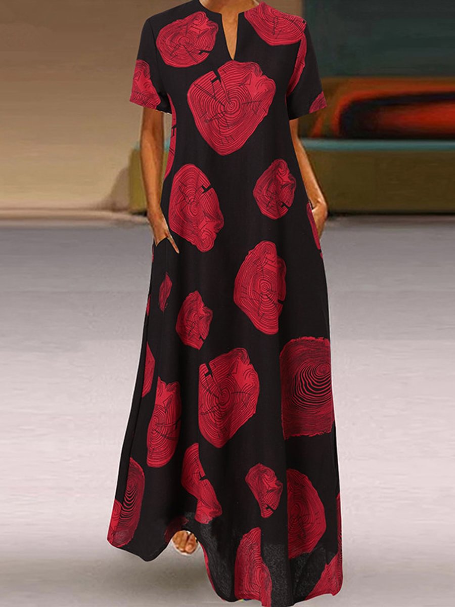Cotton And Linen Vintage V-Neck Dress